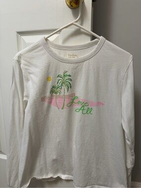 Lilly Pulitzer White Long-Sleeve Tee with Green Palm & Pink Accents